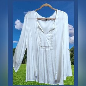 Long Sleeve Crinkle Top Crochet Accent by Valerie Stevens